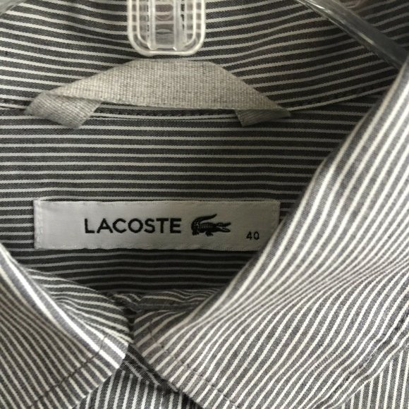 NEW Lacoste Gray Striped Button Shirt Size 40 US Large 8 ATP Branded Tennis EP - Picture 4 of 4